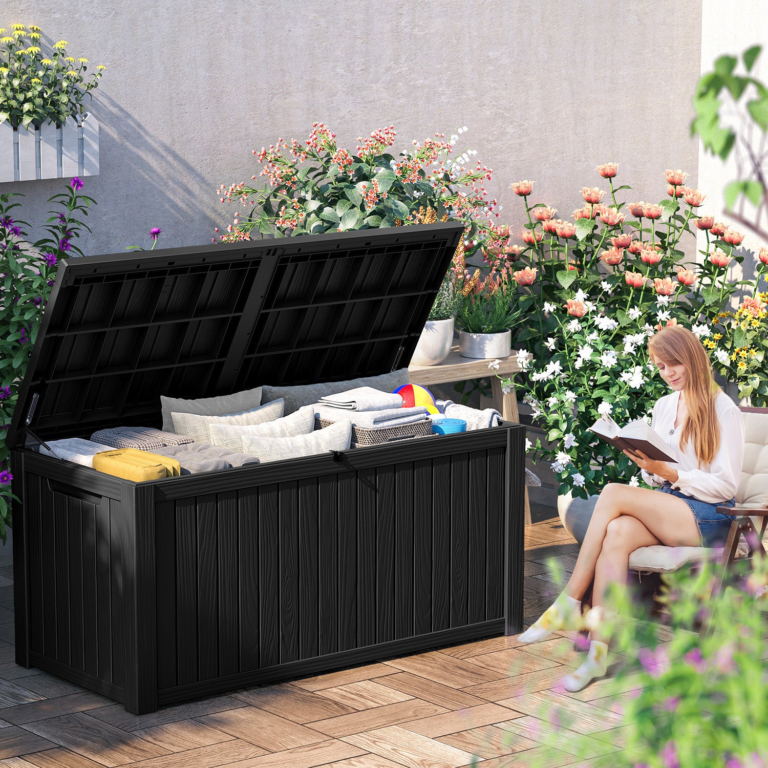 Vbal 180 Gallon recyclable eco-friendly resin material storage Deck Box