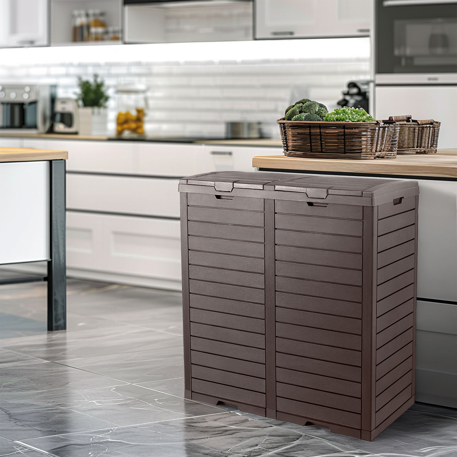 Vbal 62 Gallon Outdoor Trash Can,Waterproof Garbage Can with Tiered Lid and Drip Tray,Resin Outside Trash Bin for Patio,Backyard,Deck