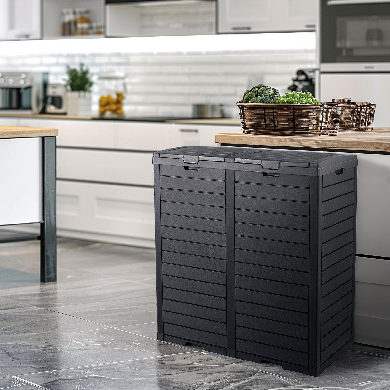 Vbal 62 Gallon Outdoor Trash Can,Waterproof Garbage Can with Tiered Lid and Drip Tray,Resin Outside Trash Bin for Patio,Backyard,Deck