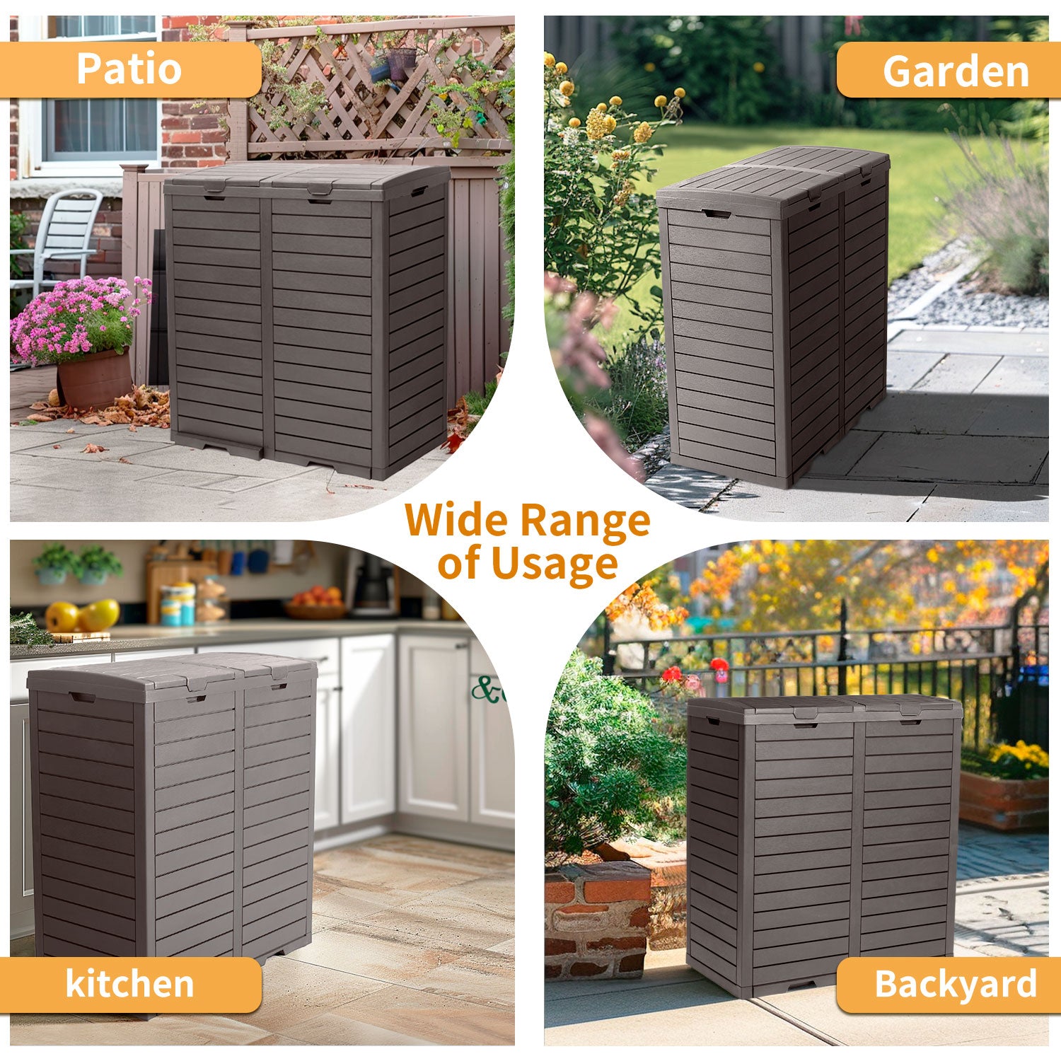 Vbal 62 Gallon Outdoor Trash Can,Waterproof Garbage Can with Tiered Lid and Drip Tray,Resin Outside Trash Bin for Patio,Backyard,Deck