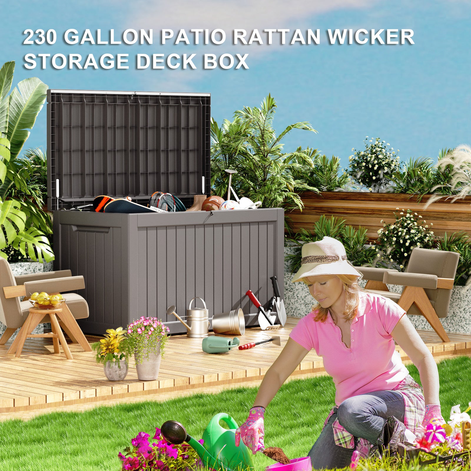 230 Gallon recyclable eco-friendly resin material storage Deck Box