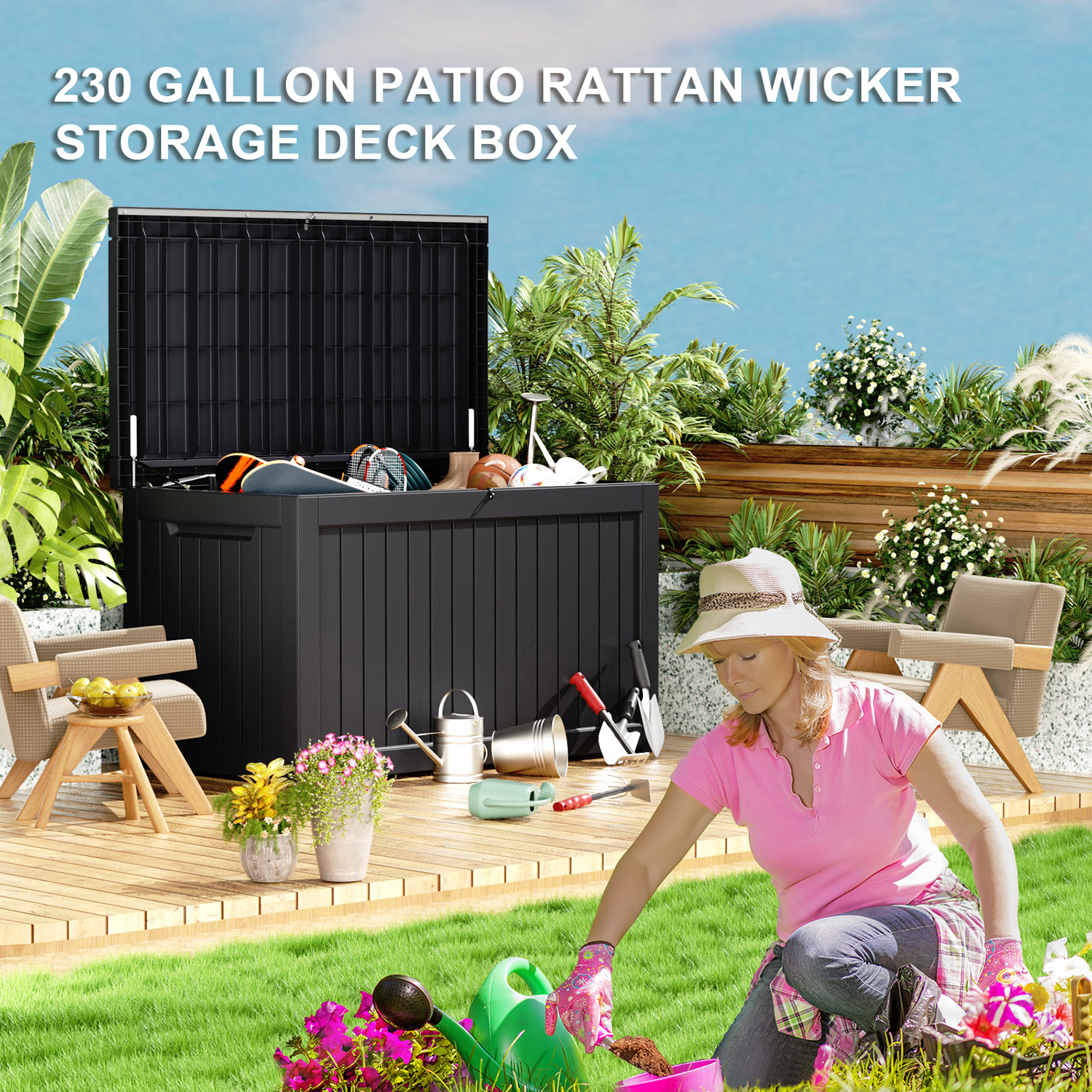 230 Gallon recyclable eco-friendly resin material storage Deck Box
