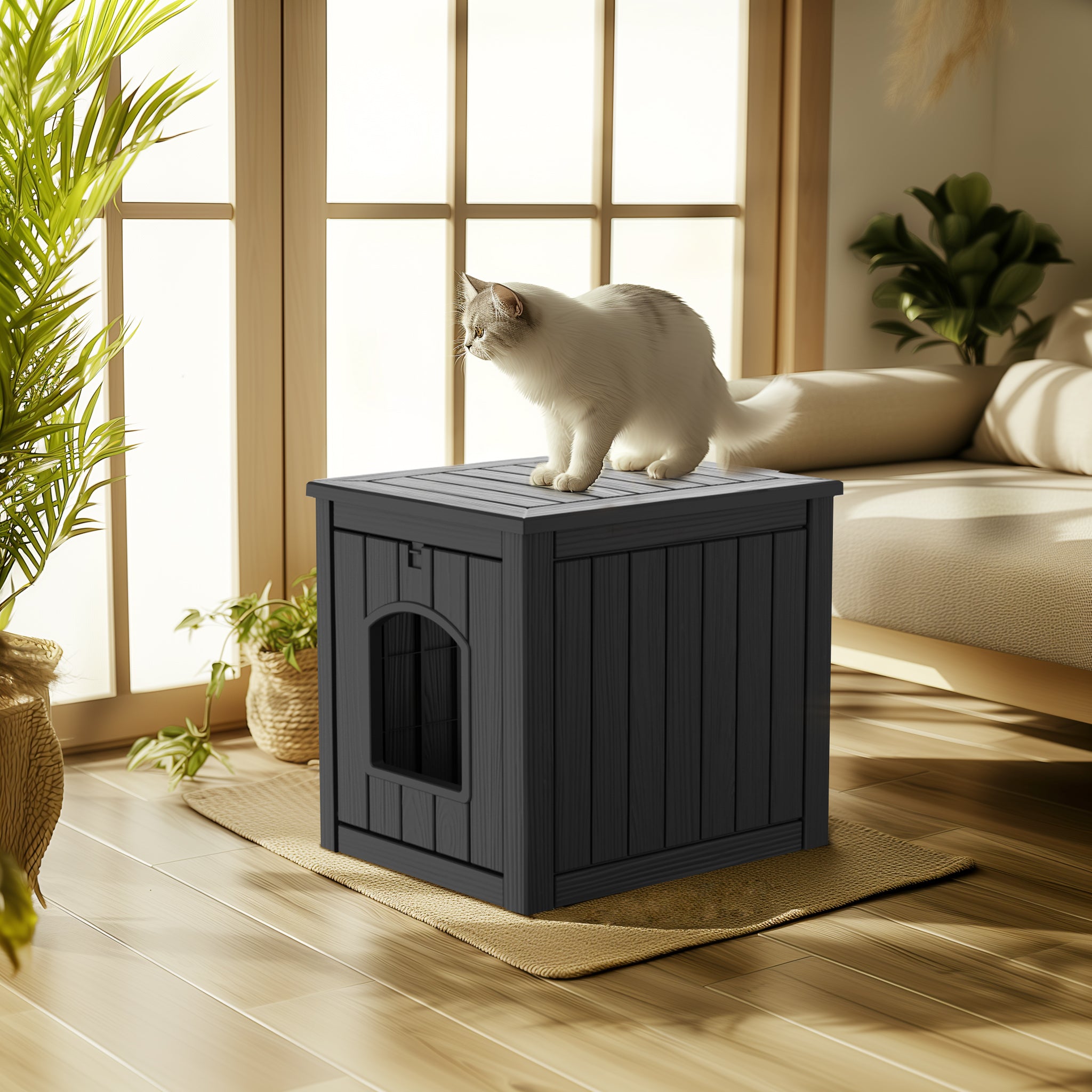 Cat Litter Box Furniture,Cat Washroom Litter Box Enclosure,Wooden Cat House Nightstand End Table,Indoor Cat Furniture Cabinet Pet Crate Black