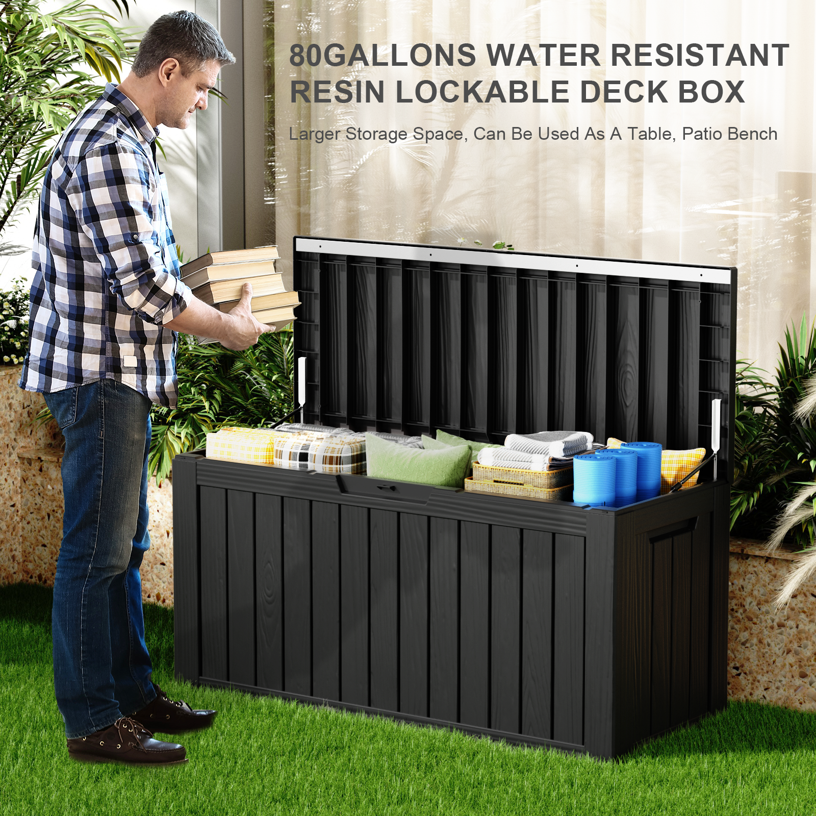 80 Gallon recyclable eco-friendly resin material storage Deck Box