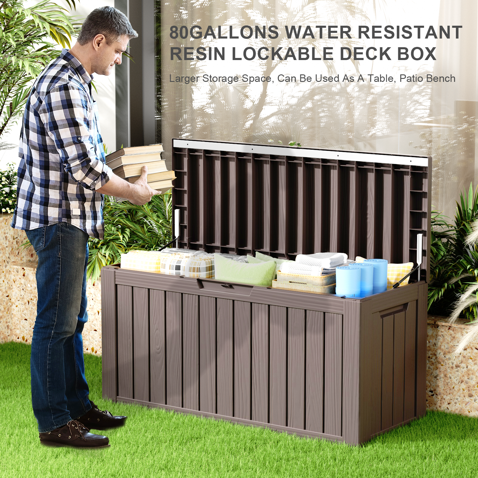 80 Gallon recyclable eco-friendly resin material storage Deck Box