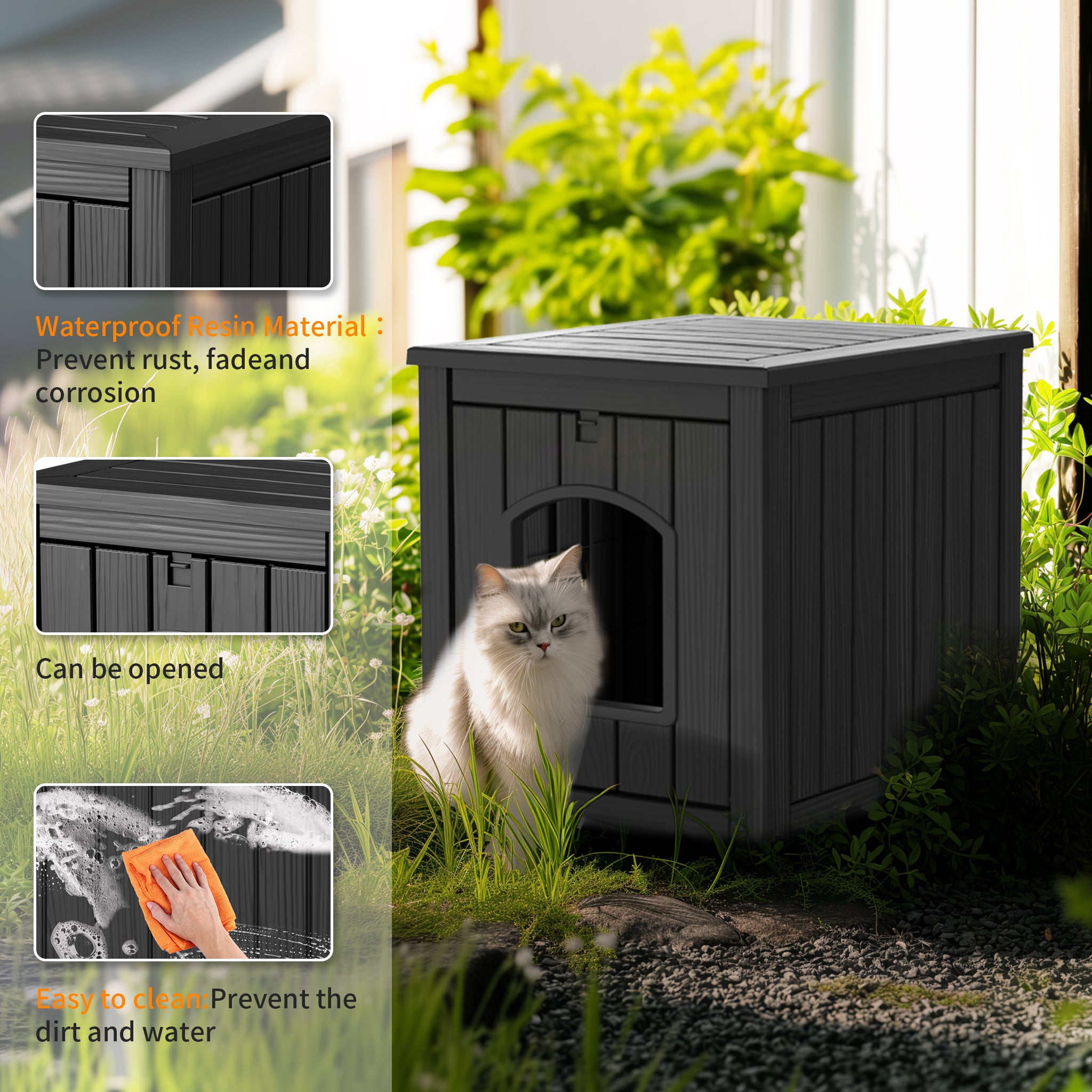 Cat Litter Box Furniture,Cat Washroom Litter Box Enclosure,Wooden Cat House Nightstand End Table,Indoor Cat Furniture Cabinet Pet Crate Black