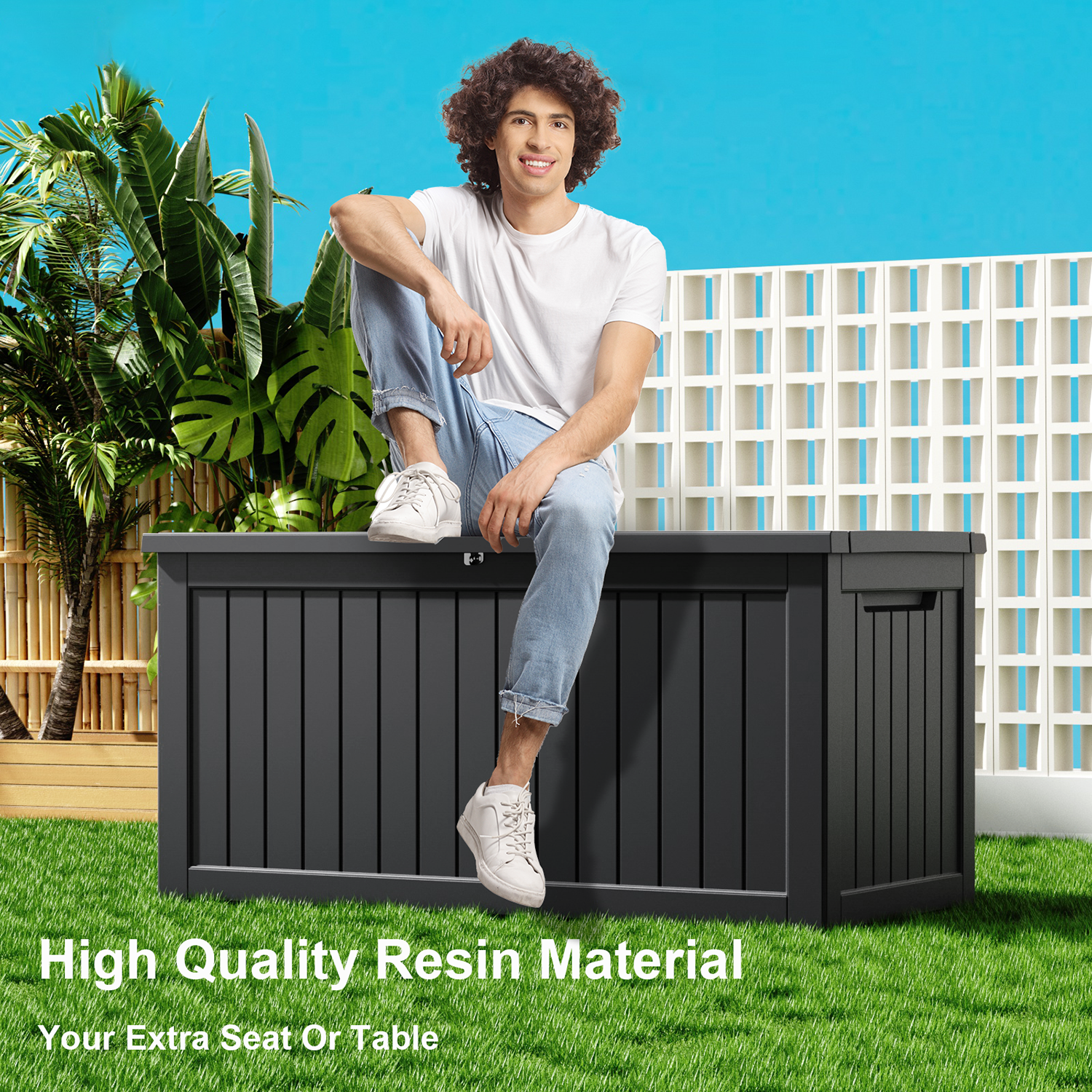 230 Gallon recyclable eco-friendly resin material storage Deck Box