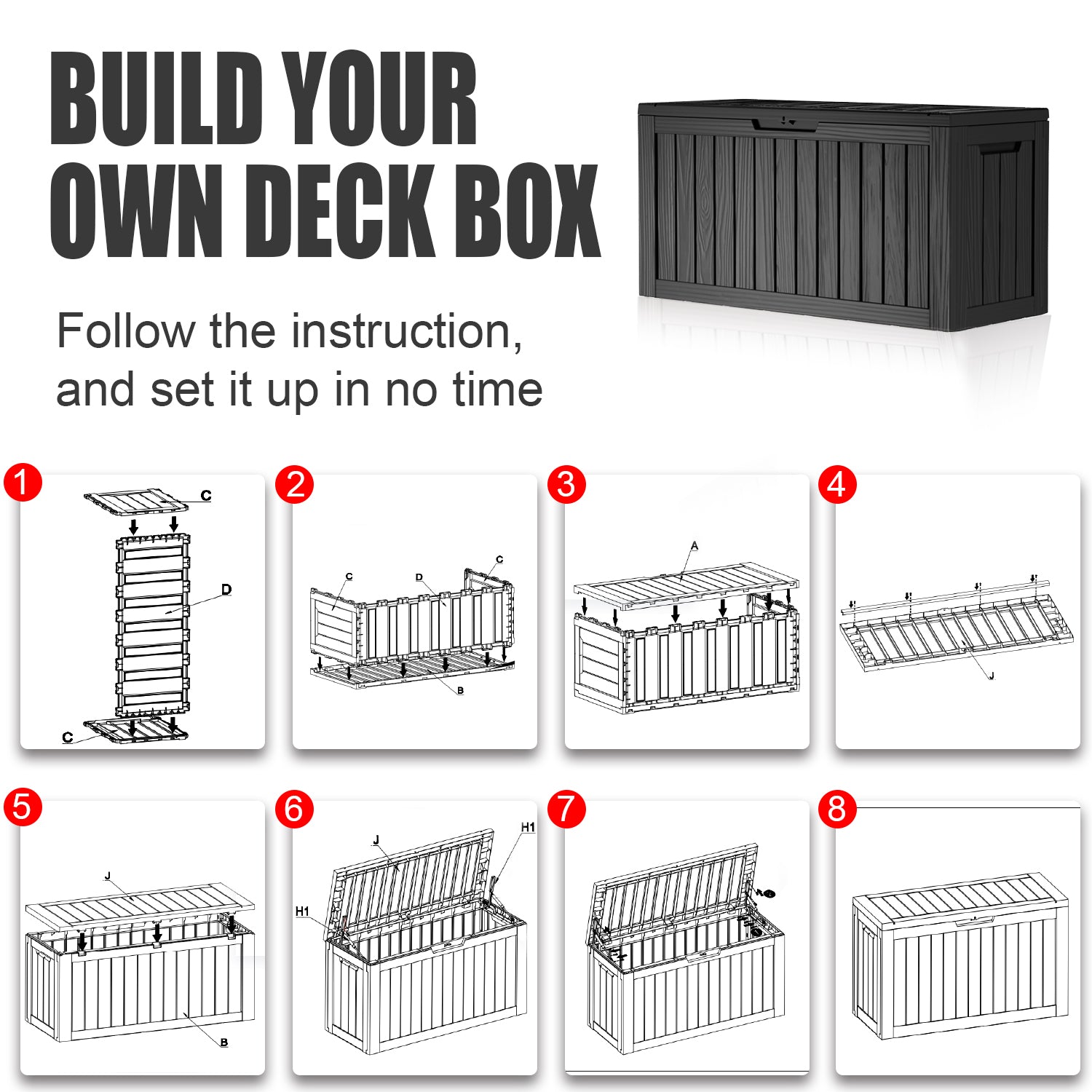 80 Gallon recyclable eco-friendly resin material storage Deck Box