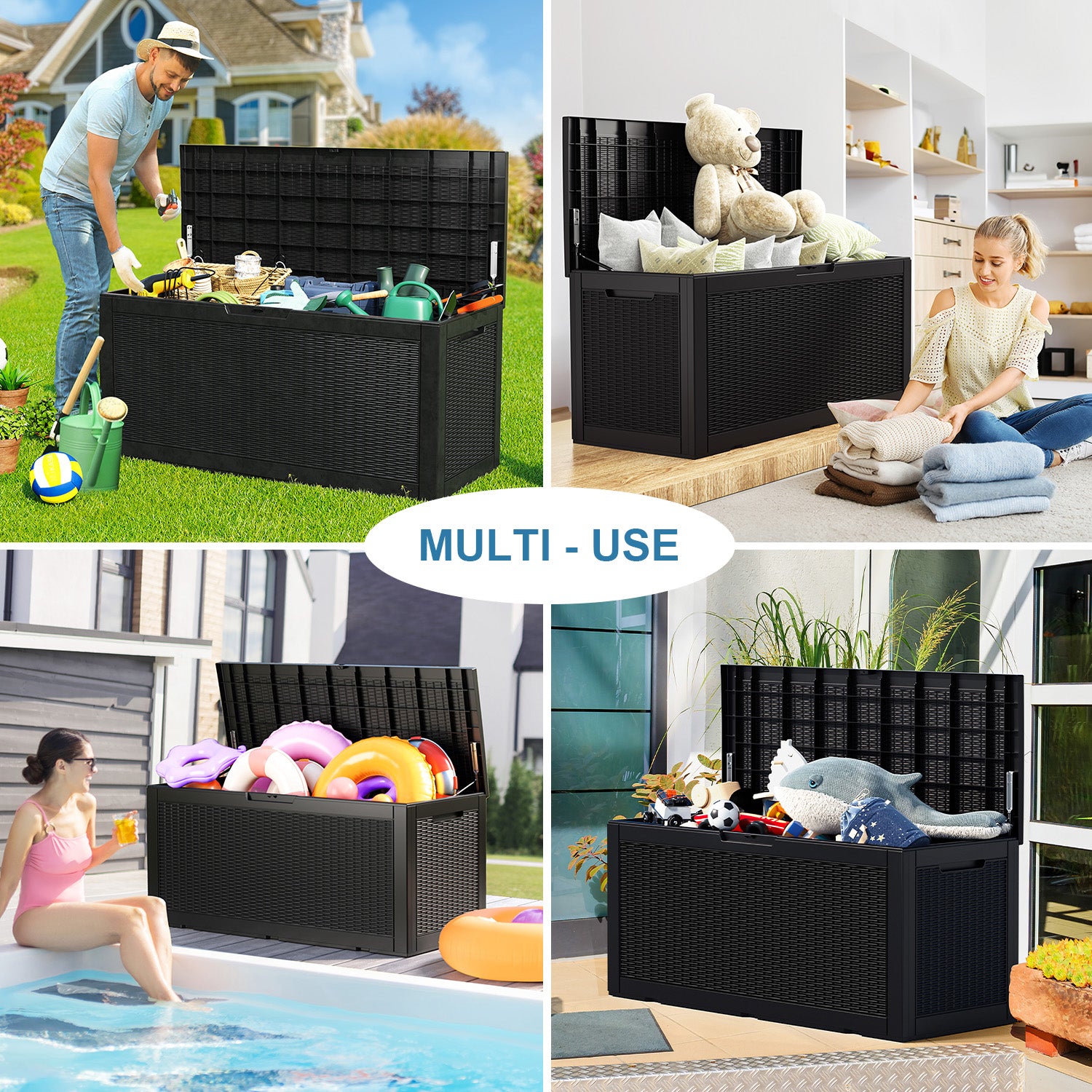 100 gallon recyclable eco-friendly resin + rattan material storage Deck Box