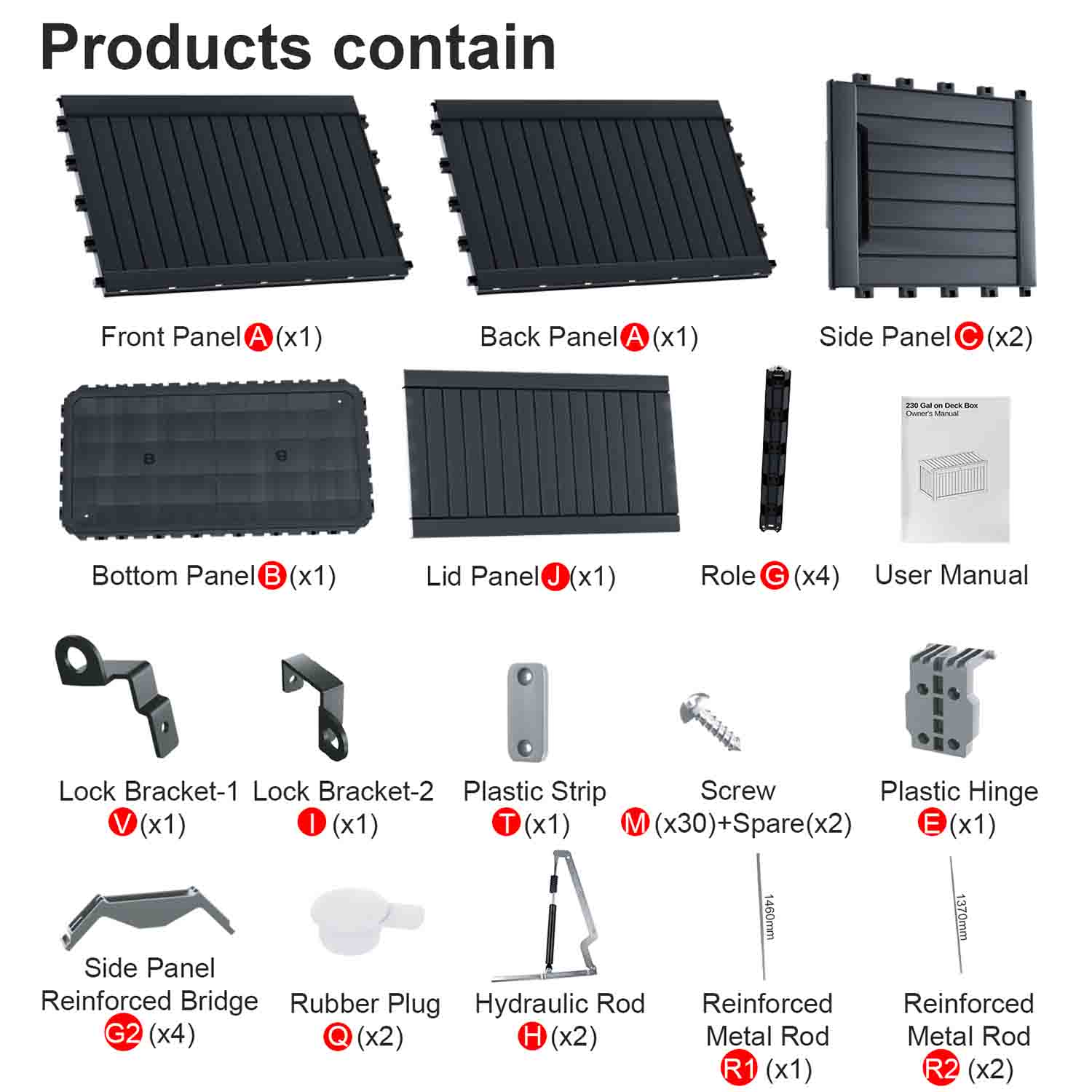 230 Gallon recyclable eco-friendly resin material storage Deck Box