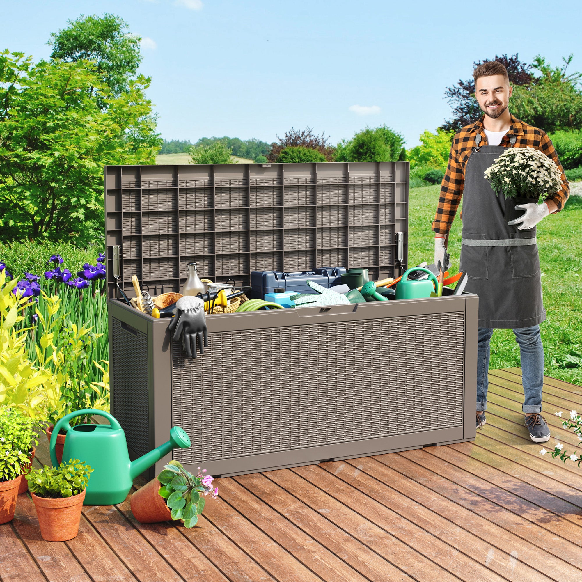 100 gallon recyclable eco-friendly resin + rattan material storage Deck Box