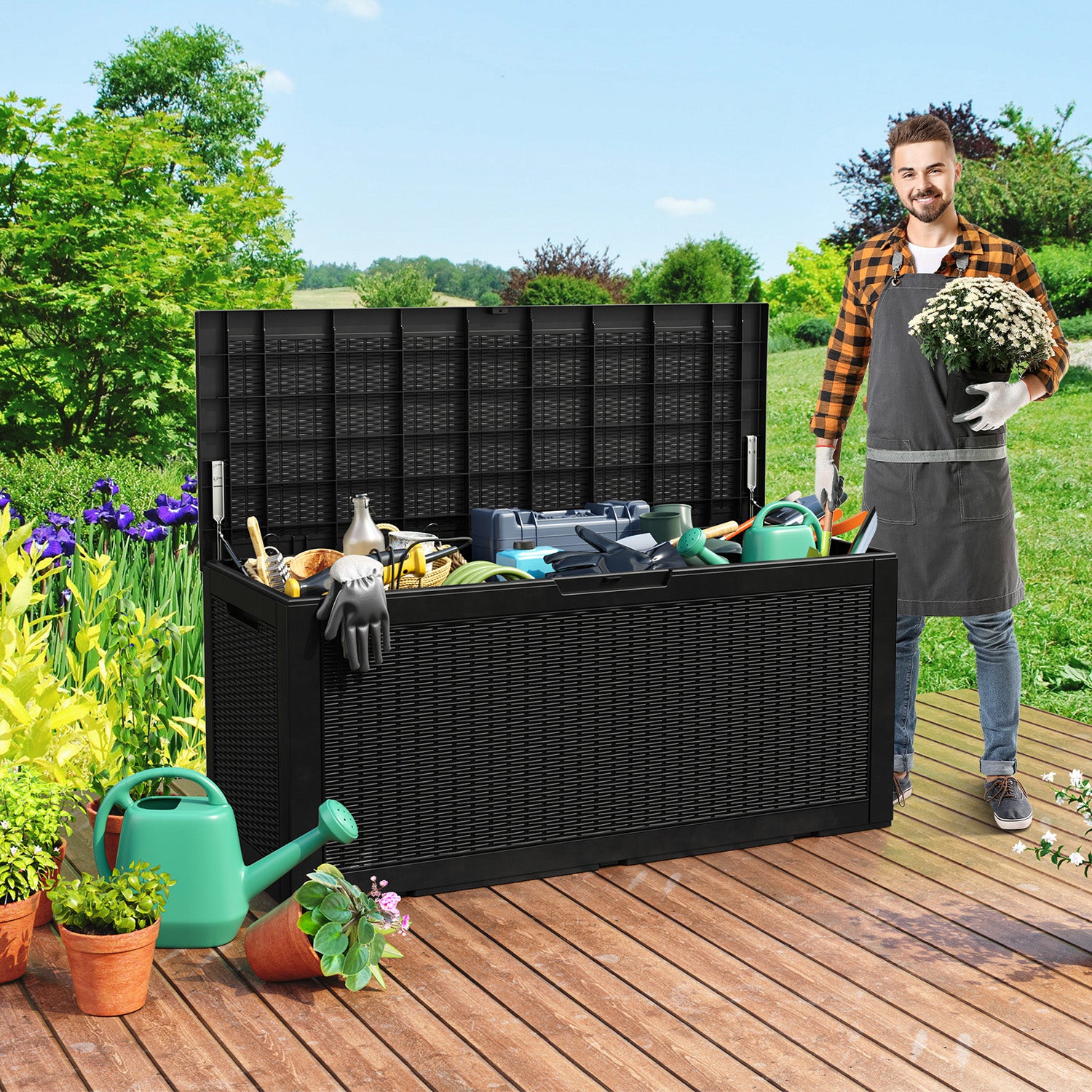 100 gallon recyclable eco-friendly resin + rattan material storage Deck Box