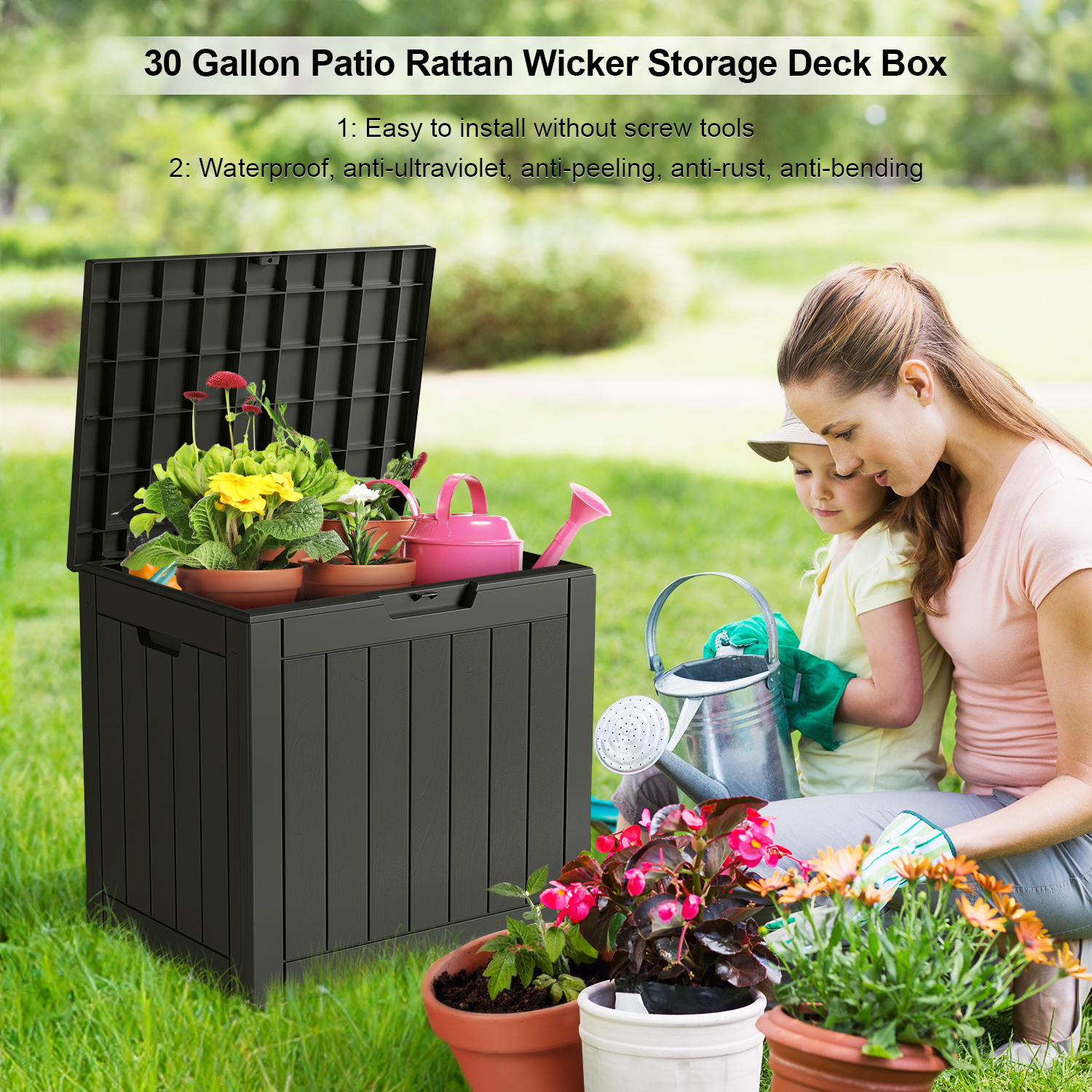 30 Gallon recyclable eco-friendly resin material storage Deck Box