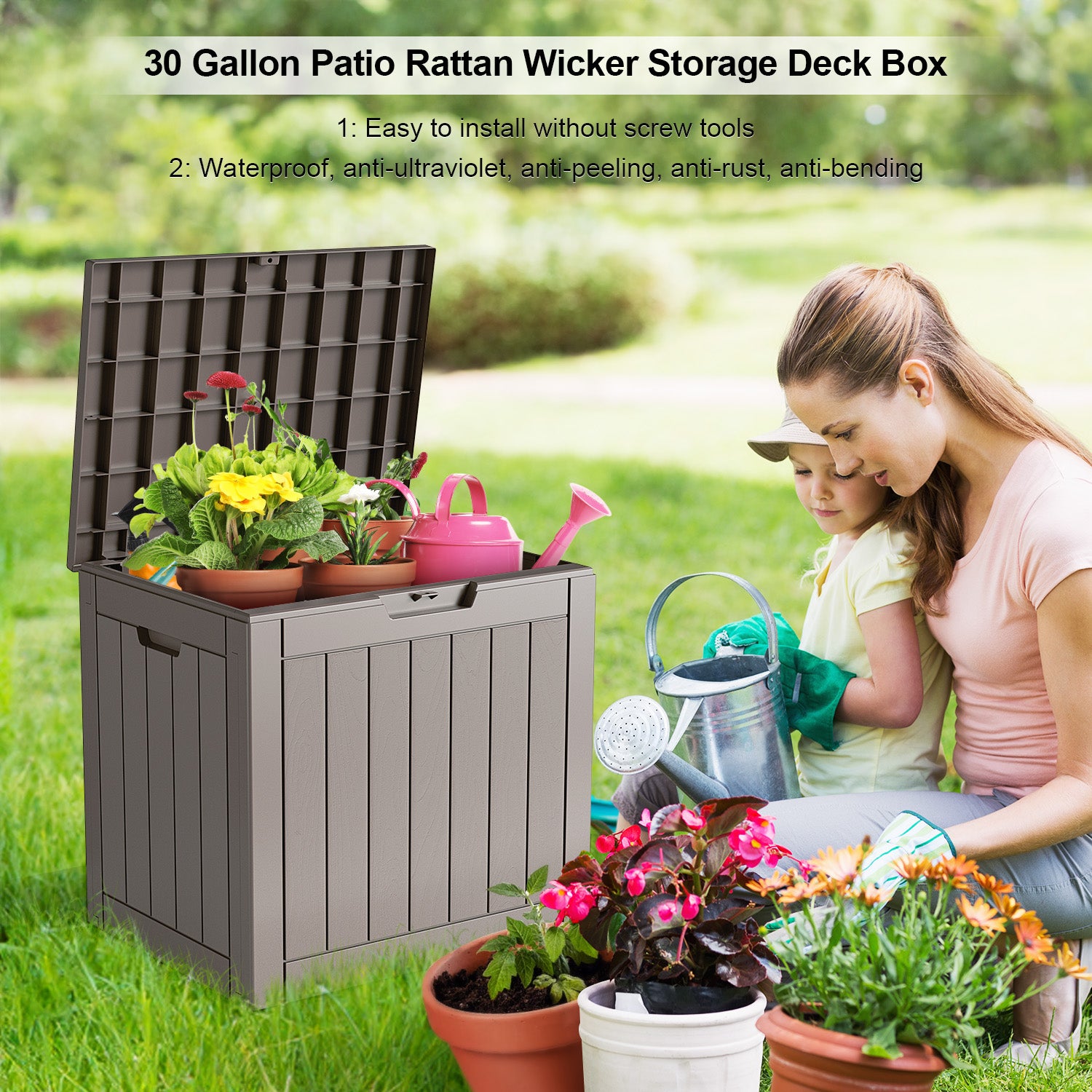 30 Gallon recyclable eco-friendly resin material storage Deck Box