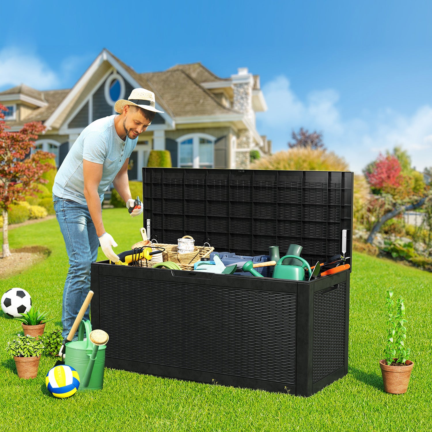 100 gallon recyclable eco-friendly resin + rattan material storage Deck Box