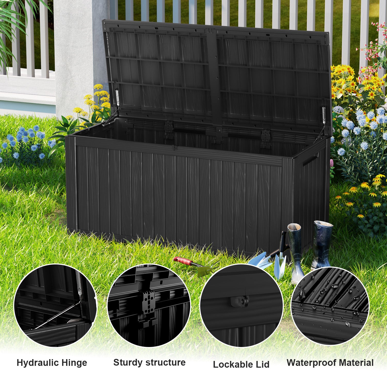 180 Gallon recyclable eco-friendly resin material storage Deck Box