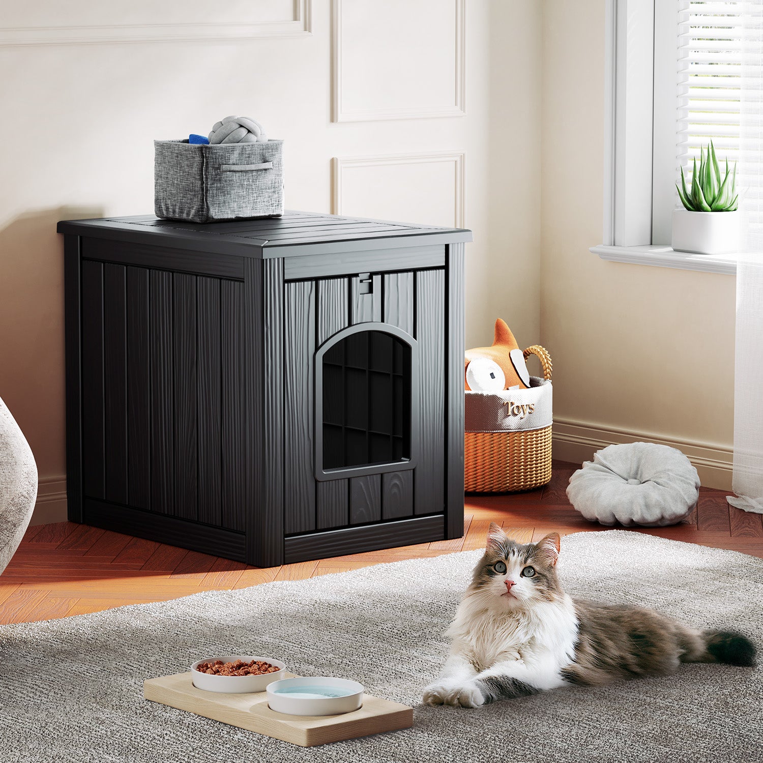 Cat Litter Box Furniture,Cat Washroom Litter Box Enclosure,Wooden Cat House Nightstand End Table,Indoor Cat Furniture Cabinet Pet Crate Black