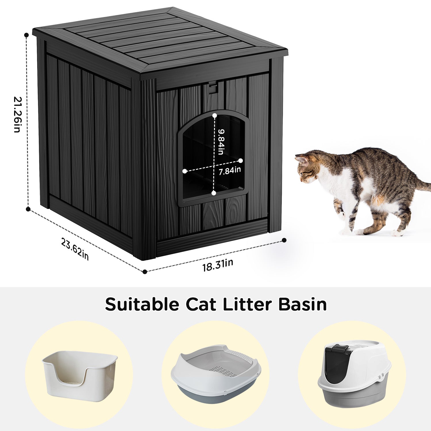 Cat Litter Box Furniture,Cat Washroom Litter Box Enclosure,Wooden Cat House Nightstand End Table,Indoor Cat Furniture Cabinet Pet Crate Black