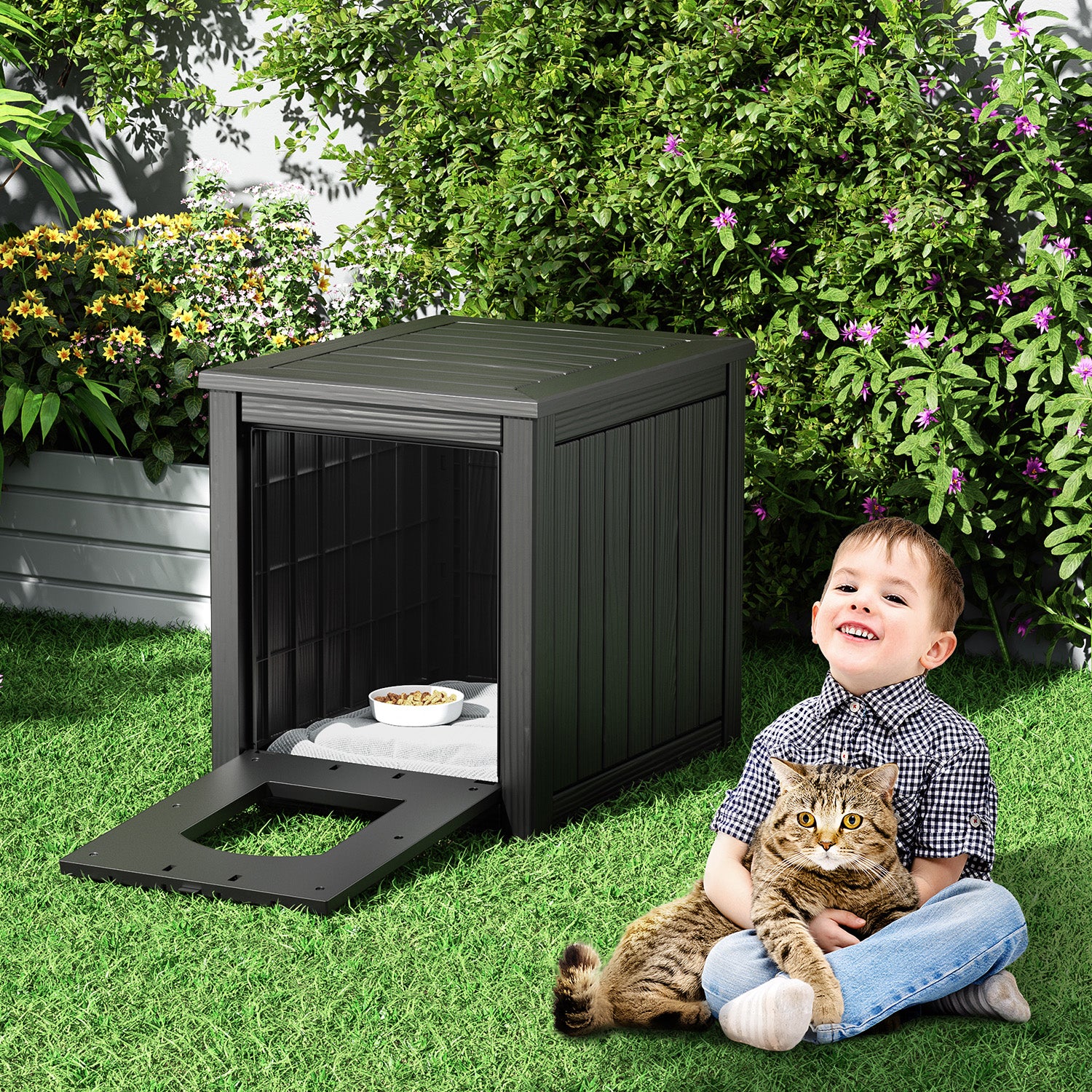 Cat Litter Box Furniture,Cat Washroom Litter Box Enclosure,Wooden Cat House Nightstand End Table,Indoor Cat Furniture Cabinet Pet Crate Black