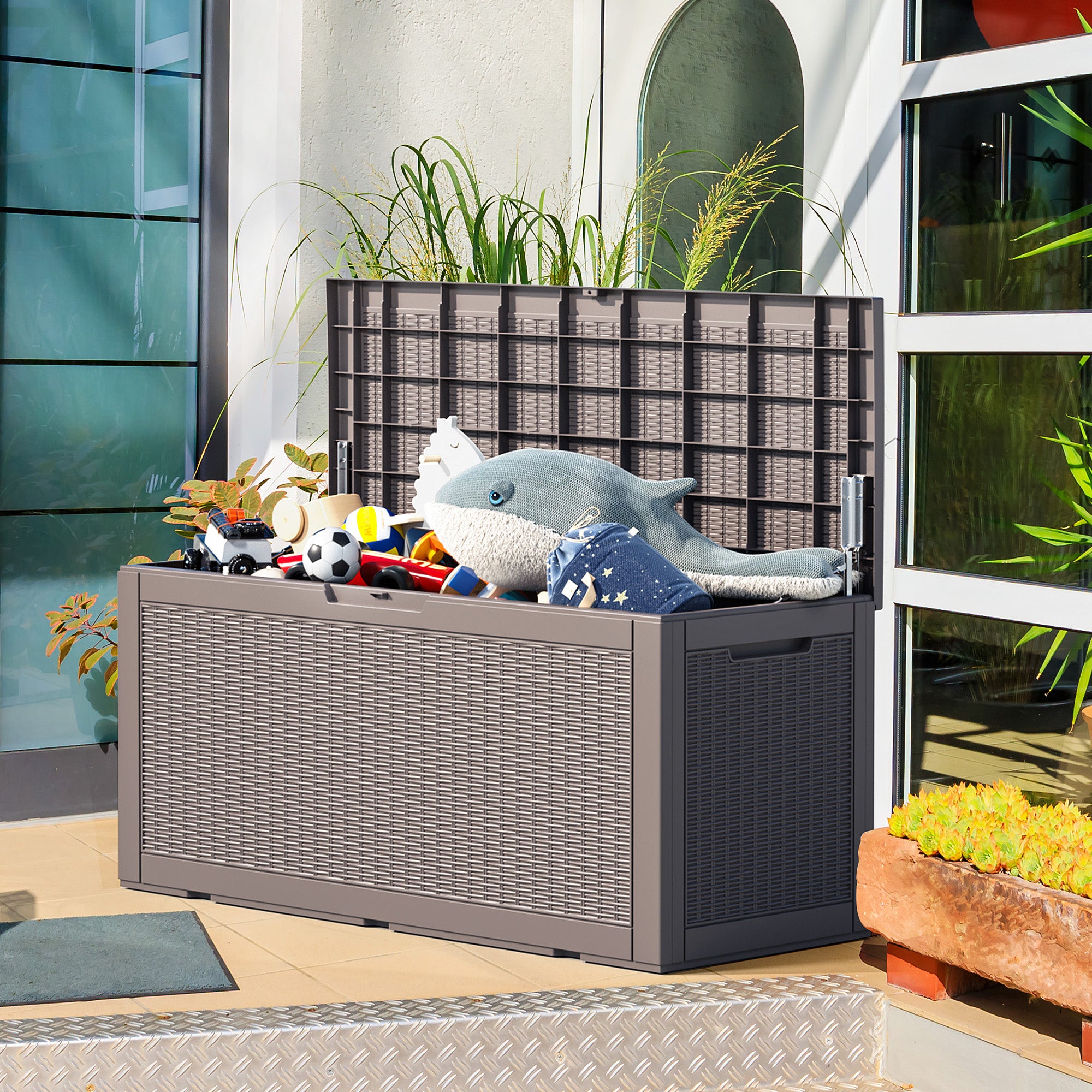 100 gallon recyclable eco-friendly resin + rattan material storage Deck Box