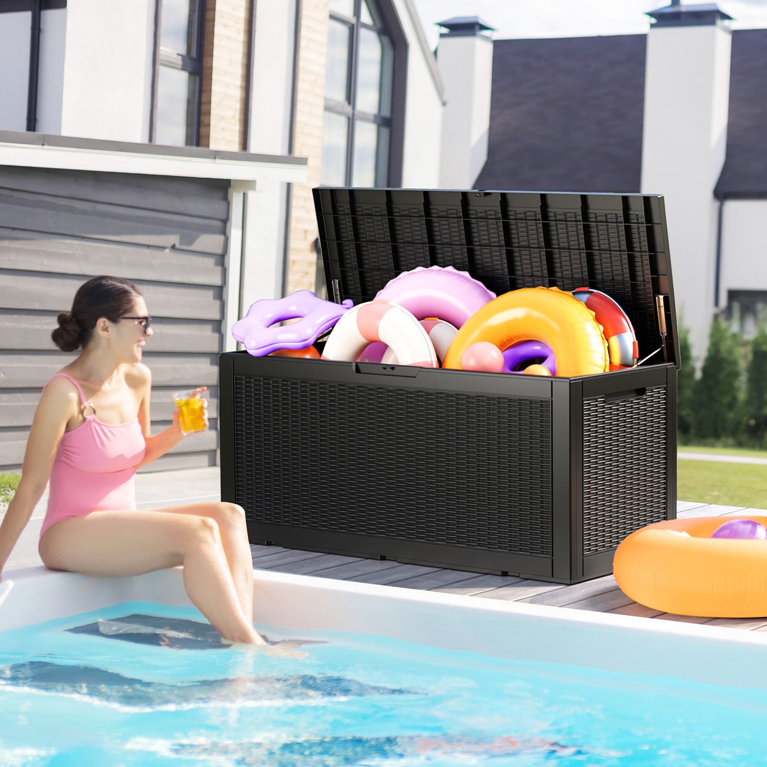 100 gallon recyclable eco-friendly resin + rattan material storage Deck Box